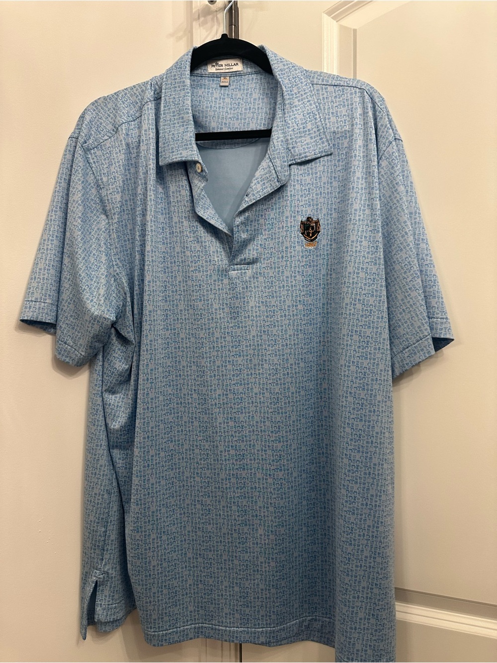 Peter Millar Sky Blue Men's Short Sleeve Polo with Crest size XL